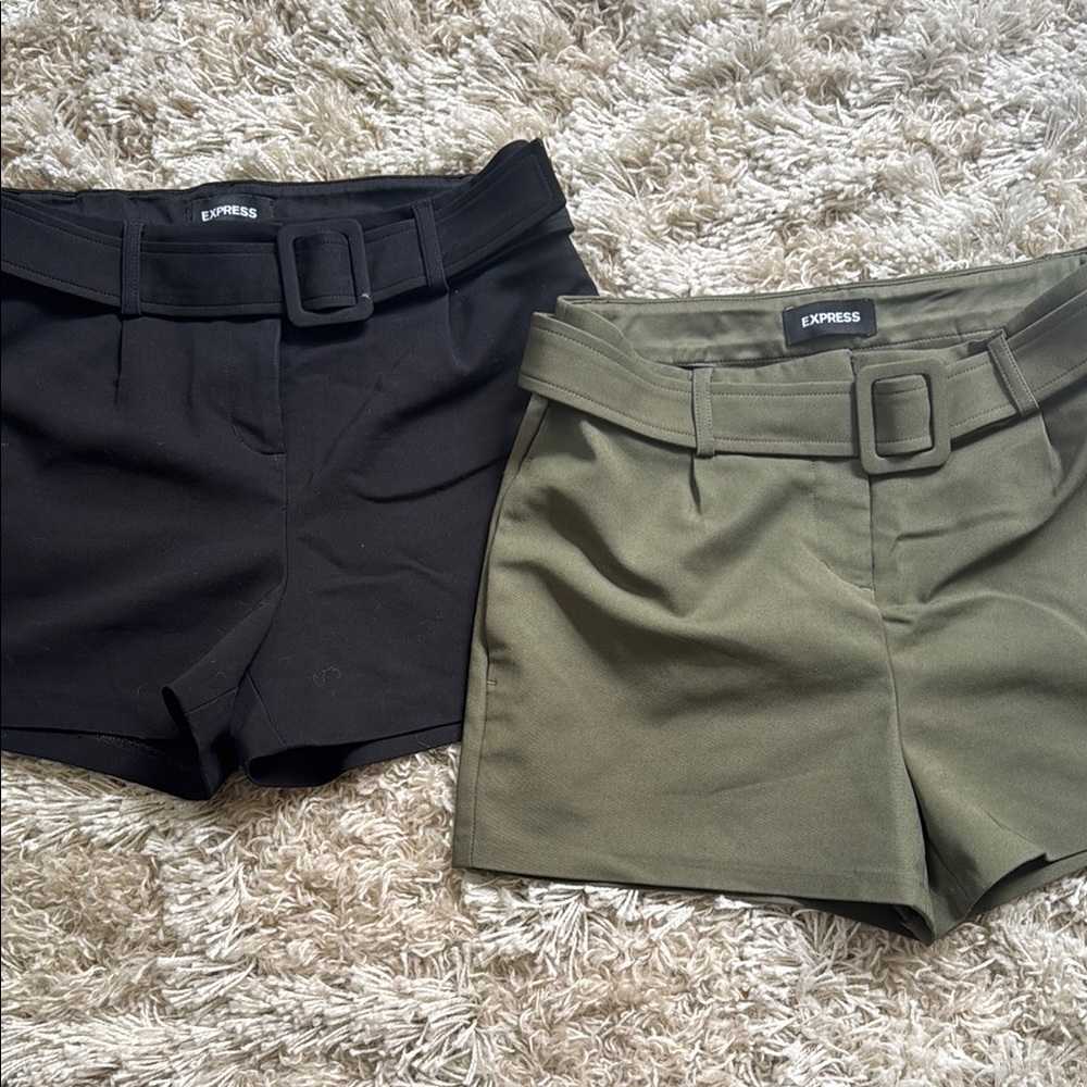 Express Women's High Waist Belted Shorts - Black and Olive